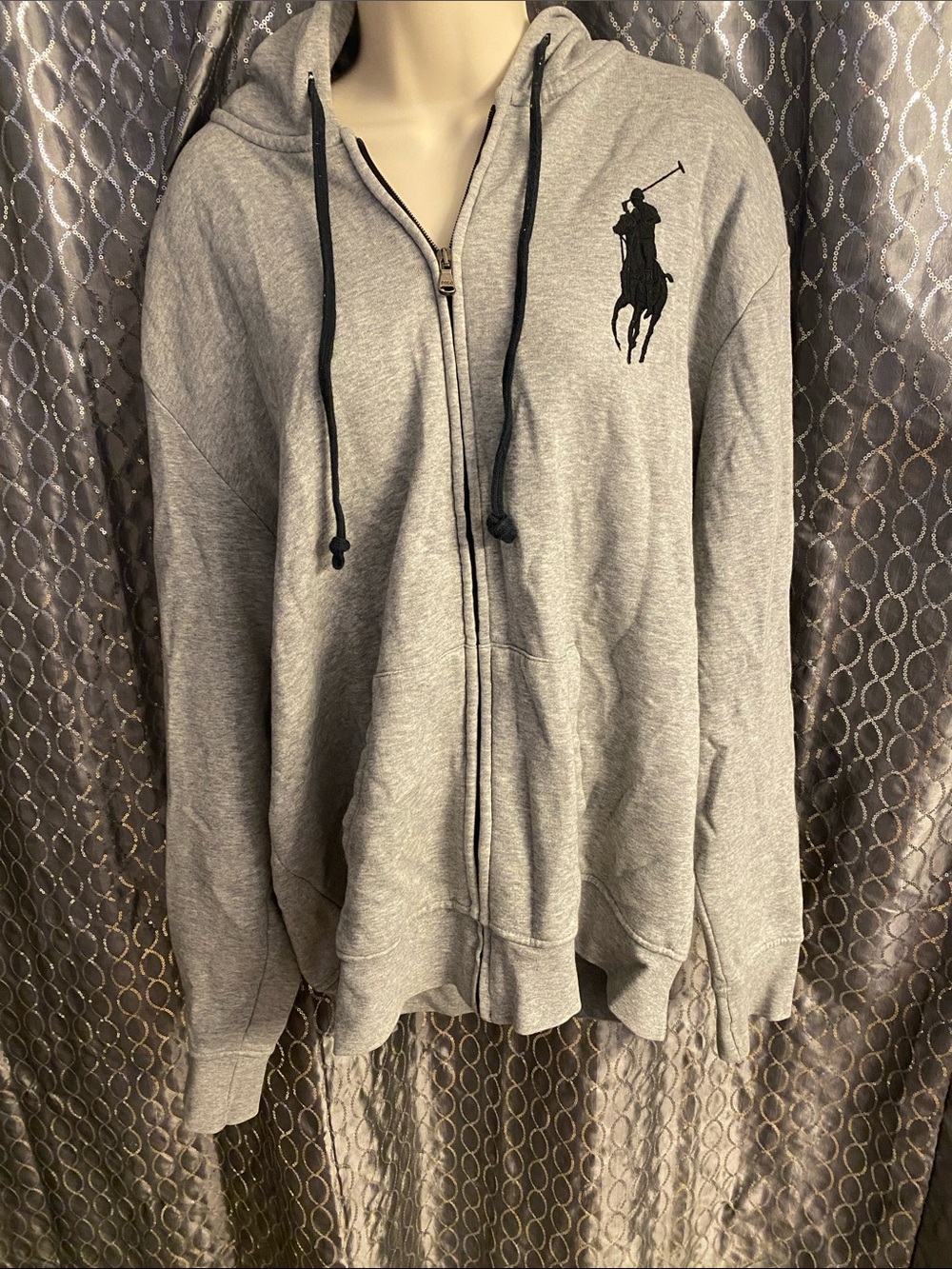 Ralph Lauren Light Gray Full-Zip Hoodie with Black Polo Logo